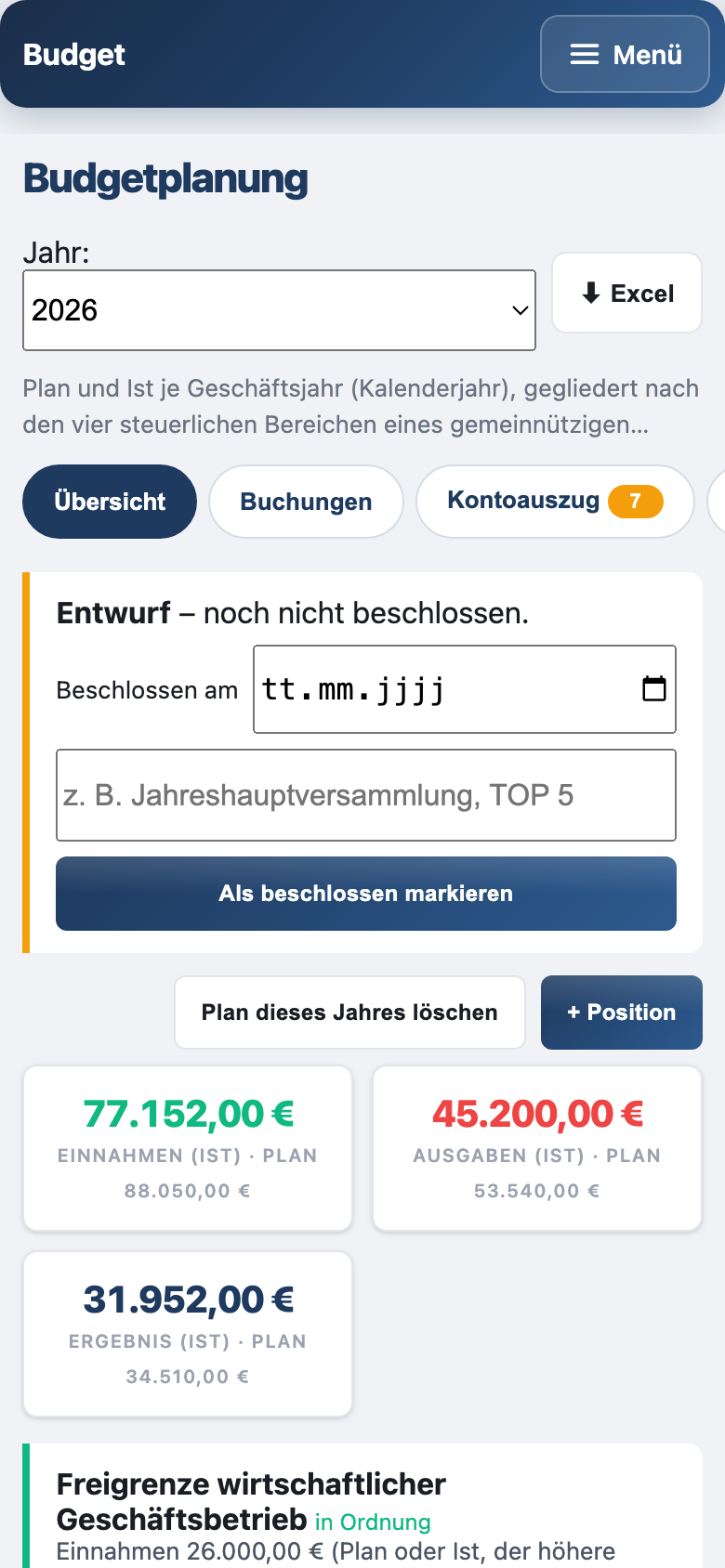 Budgetplanung am Handy: Einnahmen und Ausgaben, Plan gegen Ist